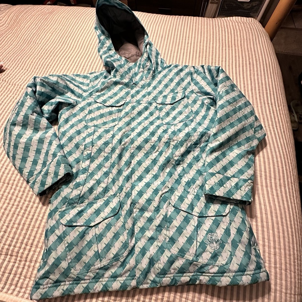SIMS Youth Ski Snowboard Jacket Hooded‎ Teal White Striped Insulated Winter XL